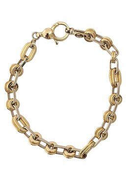 OWC 18K Two-Tone White and Yellow Gold Oval Marine Link Bracelet #25860